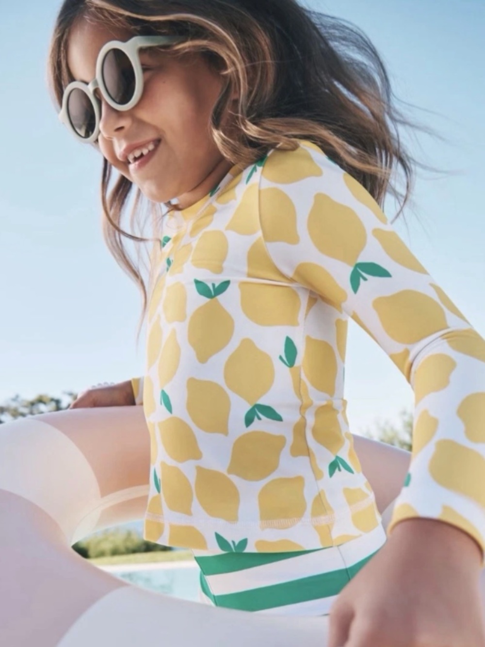 Hanna Andersson Lemon Print Long Sleeve Rash Guard 6-12 Months UPF Sun Swim Top